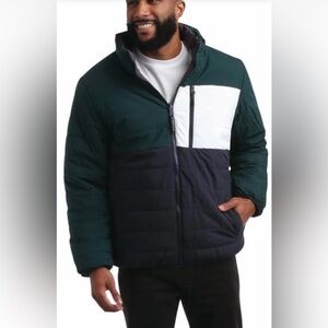 Perry Ellis Reversible Color Block 80s Style Green, Navy White Puffer Jacket/Sm